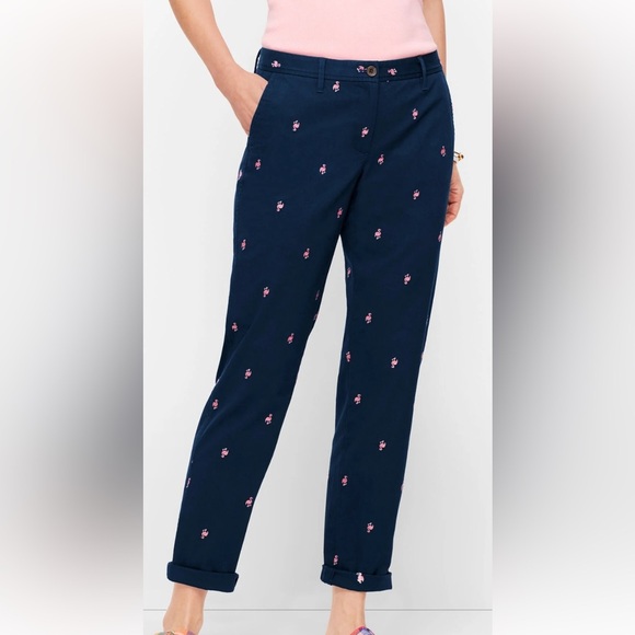 Talbots Relaxed Chino Flamingo Print Ankle Pants Casual Everyday Womans 4 - Picture 1 of 12